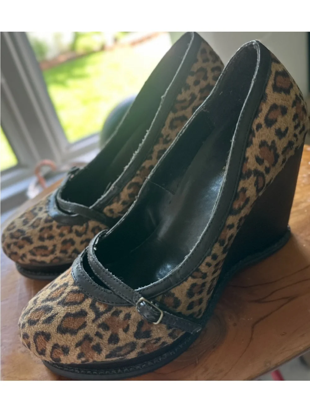 Soda Leopard-Print Wedge Pumps in Tan, Brown & Black